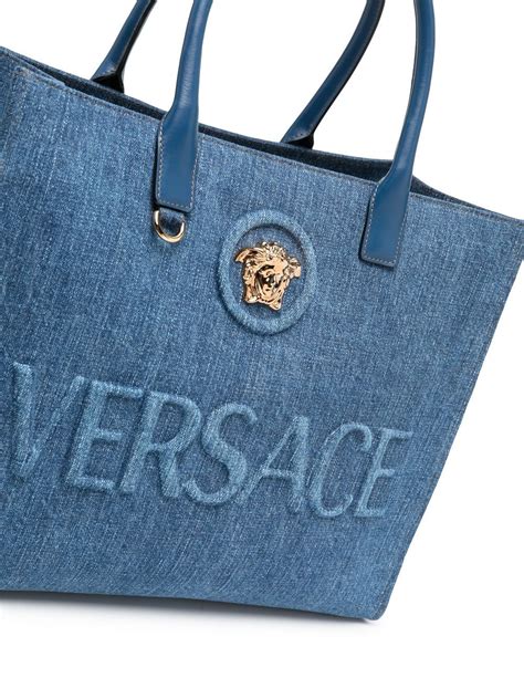 pochette versace medusa|Versace denim tote bag.